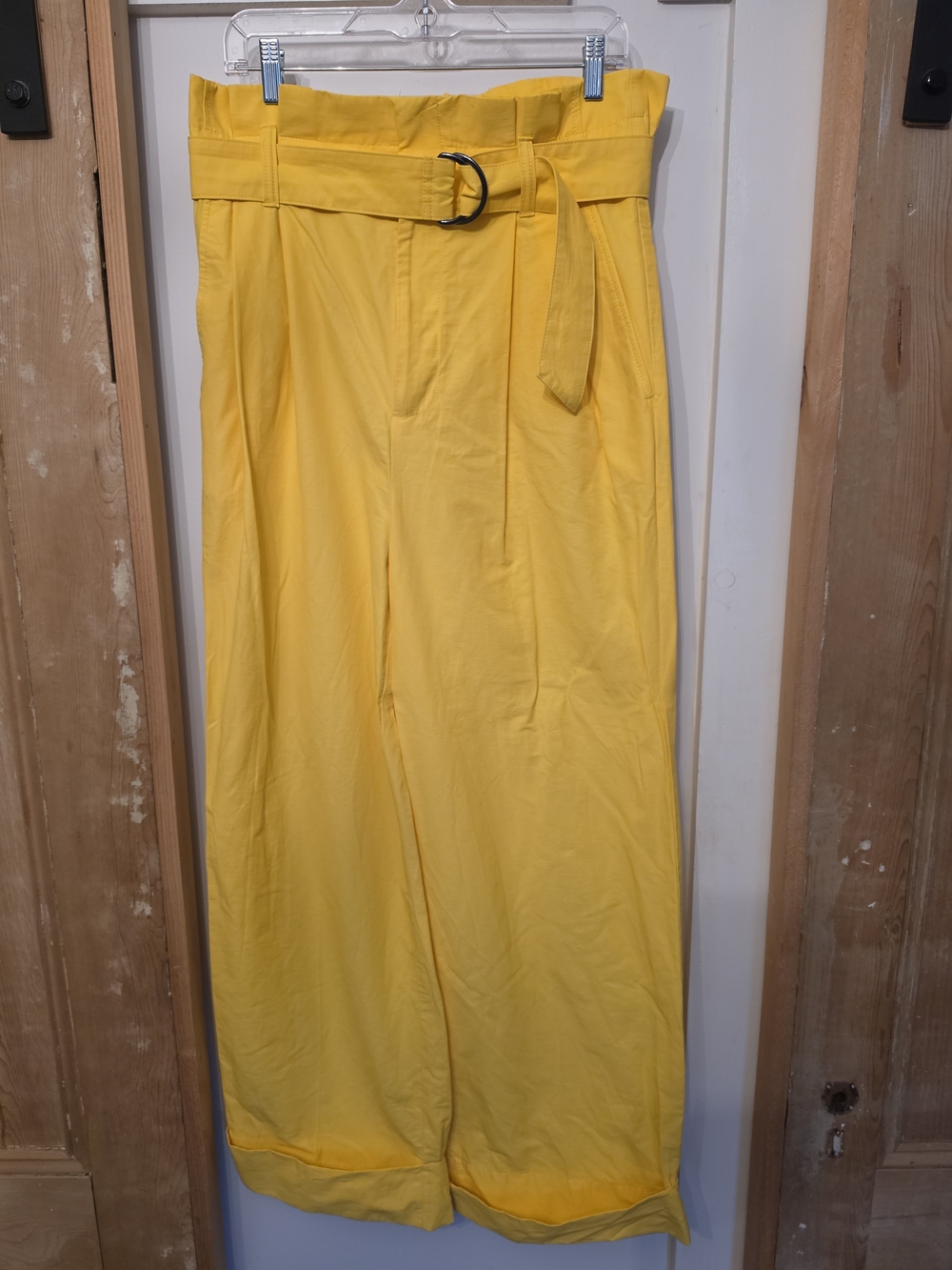 Banana Republic Sunny Yellow High-Waist Wide-Leg Pants with D-Ring Belt (12)